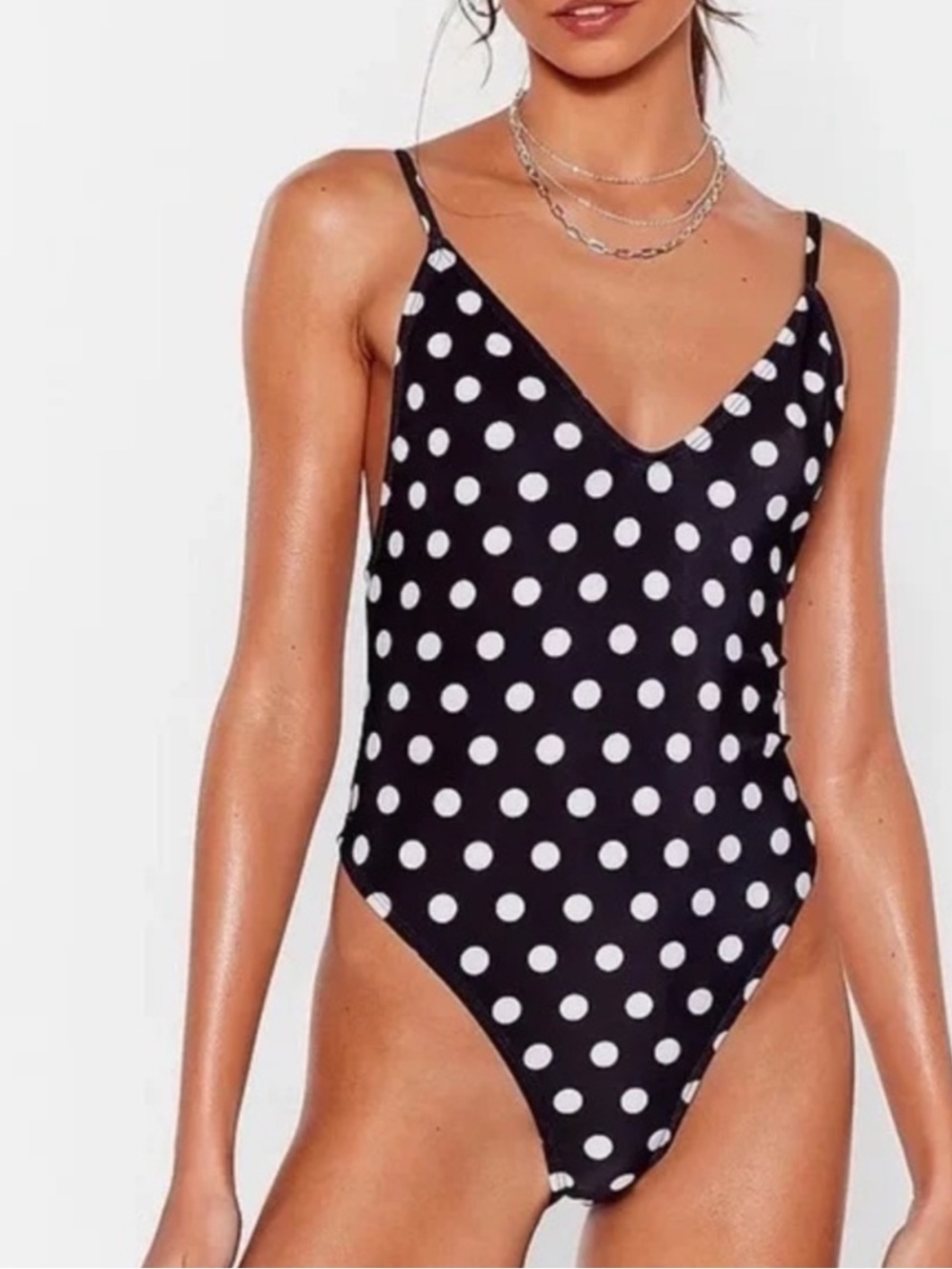 NASTY GAL Polka Dot High Leg One Piece Swimsuit Size 20 NWT